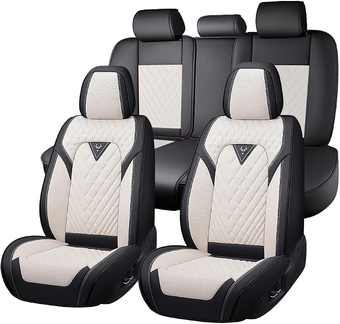 Fit for Toyota Venza Seat Covers 2009-2026,Premium Leather, 360° Full Protection, Thick Padding & Memory Foam, Waterproof & Stain-Resistant Car Seat Cover Full Set (5 Seat,Cream White)