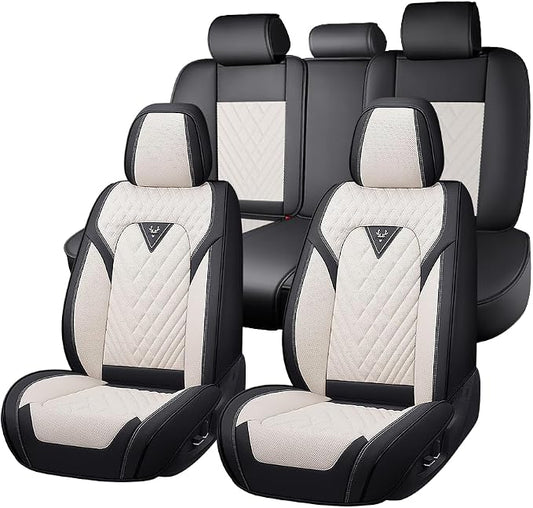 Fit for Toyota Venza Seat Covers 2009-2026,Premium Leather, 360° Full Protection, Thick Padding & Memory Foam, Waterproof & Stain-Resistant Car Seat Cover Full Set (5 Seat,Cream White)