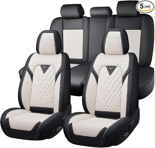 Fit for Toyota Sienna Seat Covers 2001-2025,Premium Leather, 360° Full Protection, Thick Padding & Memory Foam, Waterproof & Stain-Resistant Car Seat Cover (5 Seat,Cream White)