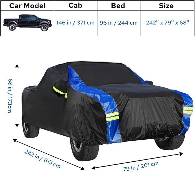 Avecrew All Weather Truck Cover - Waterproof, Rain, Snow, UV & Dust Protection (230"-242")