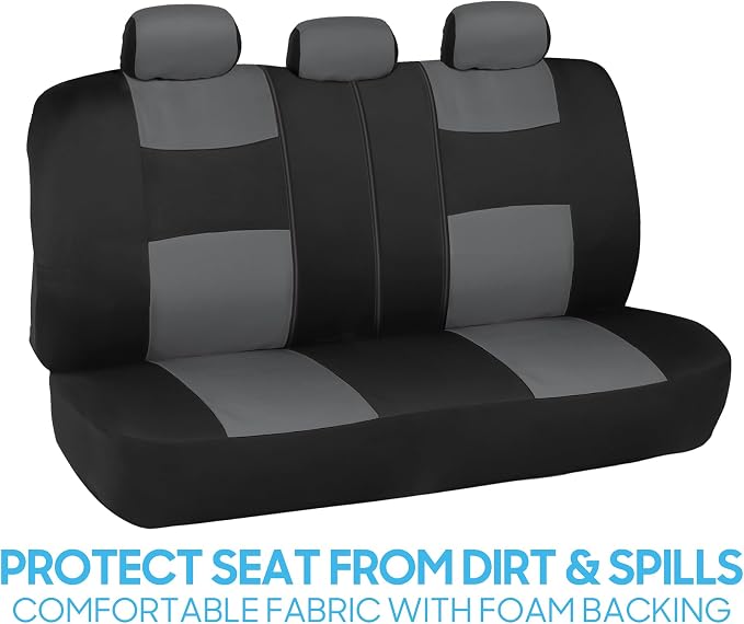 BDK PolyPro Car Seat Covers Full Set in Gray on Black, Front and Rear Split Bench Seat Covers for Cars, Easy to Install Car Seats Cover Set and Accessories for Auto Trucks Van SUV - Gray