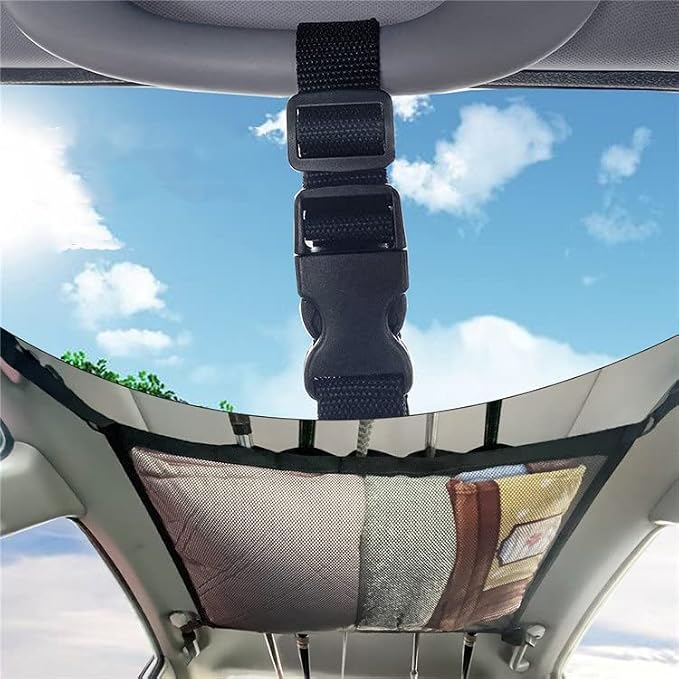 Car Ceiling Cargo Net Pocket, 31"x21" Adjustable Double-Layer Mesh Roof Organizer Long Trip Storage Bag,Truck SUV Travel Long Trip Camping Interior Accessories