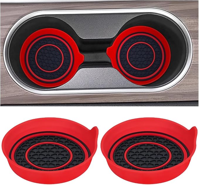 Mandark Car Cup Holder Coaster, 2.75 Inch Non-Slip Vehicle Cup Holder Insert Mats, Dustproof Automotive Interior Console Cup Insulated Pads Accessories, Universal for SUV, Sedan, Truck (Red)