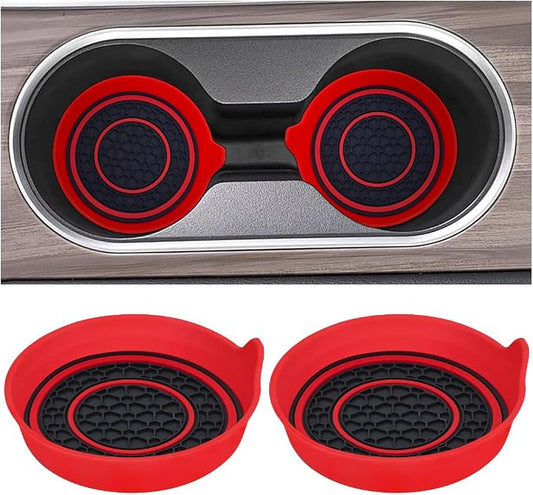 Mandark Car Cup Holder Coaster, 2.75 Inch Non-Slip Vehicle Cup Holder Insert Mats, Dustproof Automotive Interior Console Cup Insulated Pads Accessories, Universal for SUV, Sedan, Truck (Red)