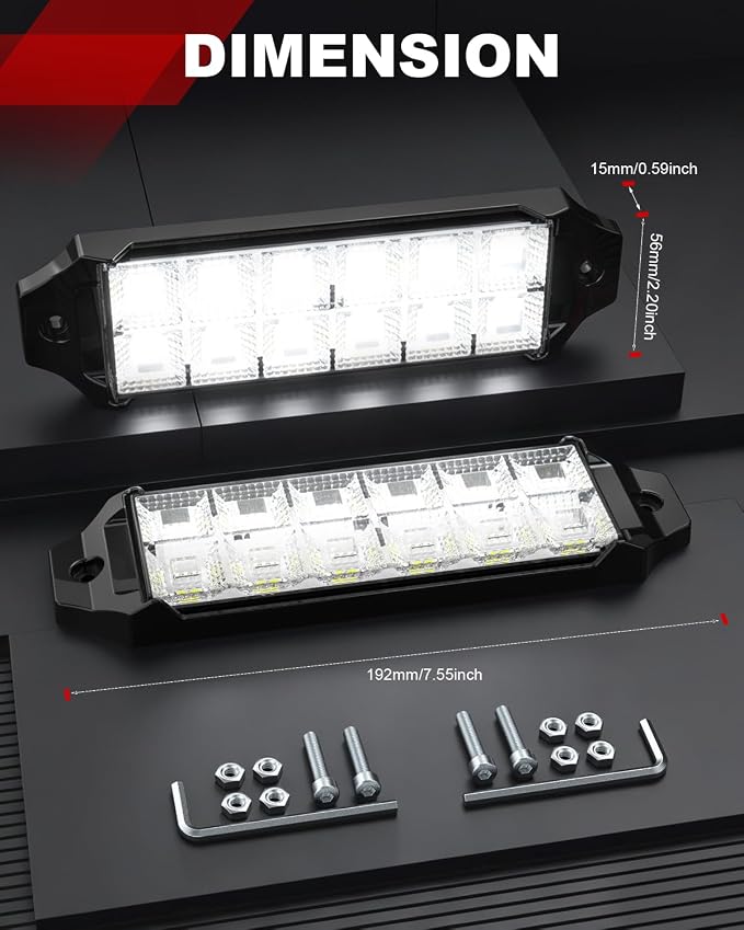7.6 Inch Flush Mount LED Pod Lights, 2PCS 12V/24V 64W 12400LM Bumper Backup Reverse Spot Off-Road Driving Fog Work Led Light Bar for Truck, ATV, UTV, Boat