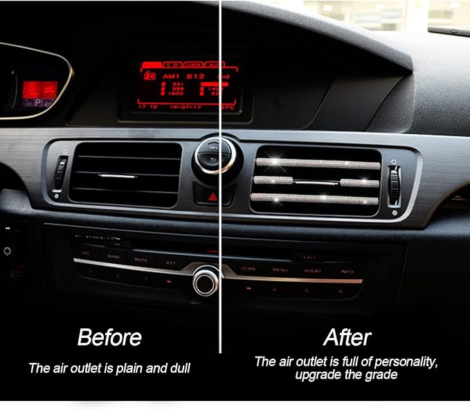 10 PCS Bling Car Air Vent Outlet Trim, Rhinestone Air Conditioner Decoration Strip for Vent Outlet, Universal Bendable Trim Interior Accessories for Most Air Vent Outlet (Multicolor)