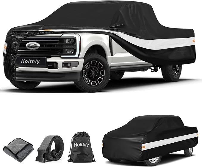 10 Layers Truck Cover Waterproof All Weather Custom Fit Ford F-250 F-350(2001-2026) SuperCrew Short Bed, Outdoor Full Exterior Pickup Car Cover Sun Rain Snow Ice Protection. Black