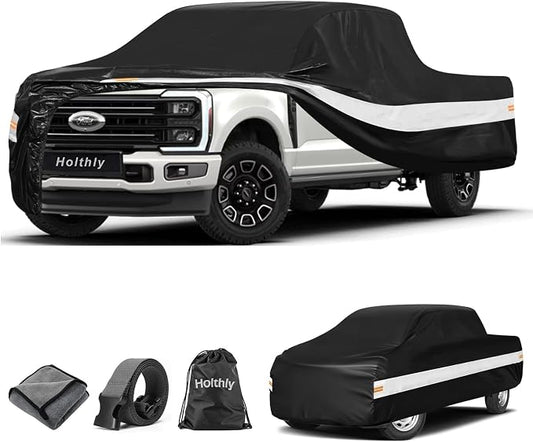 10 Layers Truck Cover Waterproof All Weather Custom Fit Ford F-250 F-350(2001-2026) SuperCrew Short Bed, Outdoor Full Exterior Pickup Car Cover Sun Rain Snow Ice Protection. Black