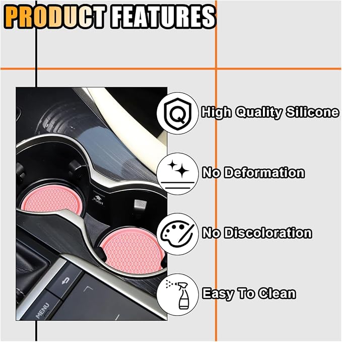 4PCS Car Cup Holder Coaster, 2.7 Inch Honeycomb Non-Slip Car Coaster, Auto Embedded in Ornaments Coaster, Universal Cup Holder Insert Mat for Most Car Interior Accessories (Pink)
