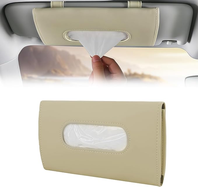 Car Visor Tissue Holder, Sun Visor Napkin Holder for Car, Easy Installation, Universal Accessories Vehicle Interior Tissue Box Suitable for SUVs, Trucks (Beige)