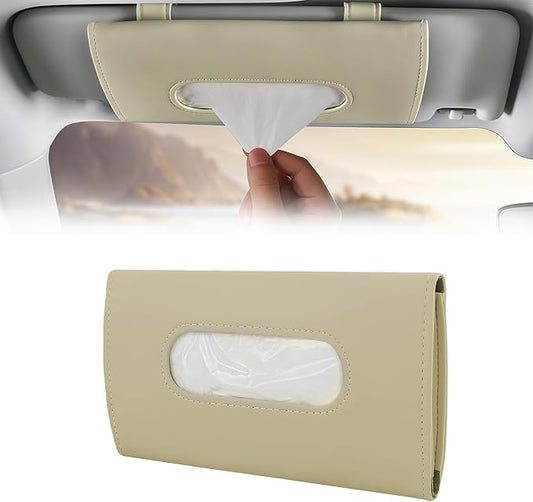 Car Visor Tissue Holder, Sun Visor Napkin Holder for Car, Easy Installation, Universal Accessories Vehicle Interior Tissue Box Suitable for SUVs, Trucks (Beige)