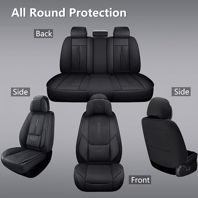 NS YOLO Universal Fit Full Coverage Leather Car Seat Covers for Cars,SUVs and Pick-up Trucks, Car Seat Protector,Automotive Seat Covers Full Set,Car Seat Cushion,Black Seat Cover for 5 Seats