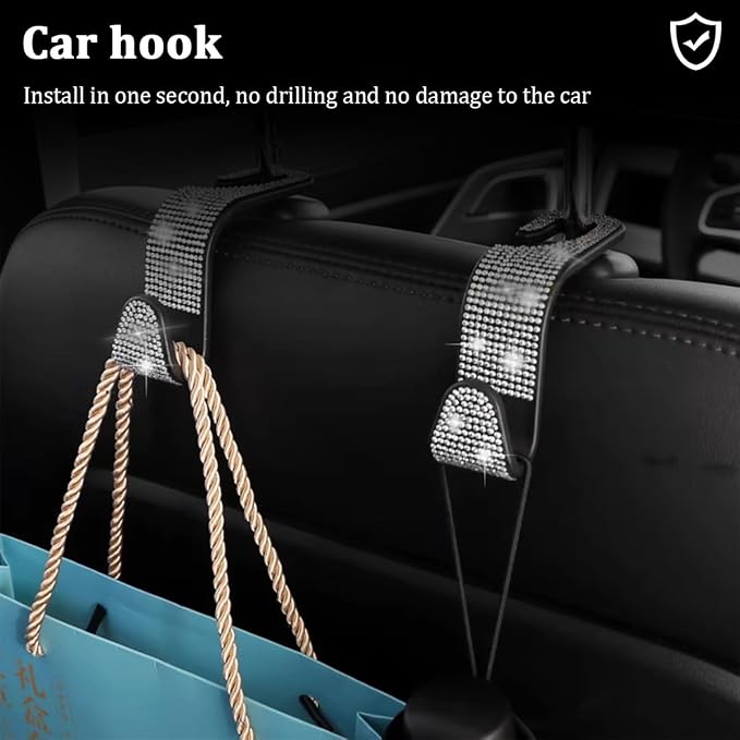 27PCS Bling Car Accessories Set for Women, 14.5-15" Crystal Rhinstone Steering Wheel Cover, License Plate Frame, USB Charger Phone Holder, Girly Auto Interior Decor Set, Universal Fit (White)