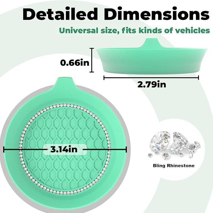 4 PCS Car Cup Coasters, Universal Cup Holder Coaster for Car Accessories, Bling CupHolders Insert for Women Non-Slip Silicone Car Cup Holder Coasters