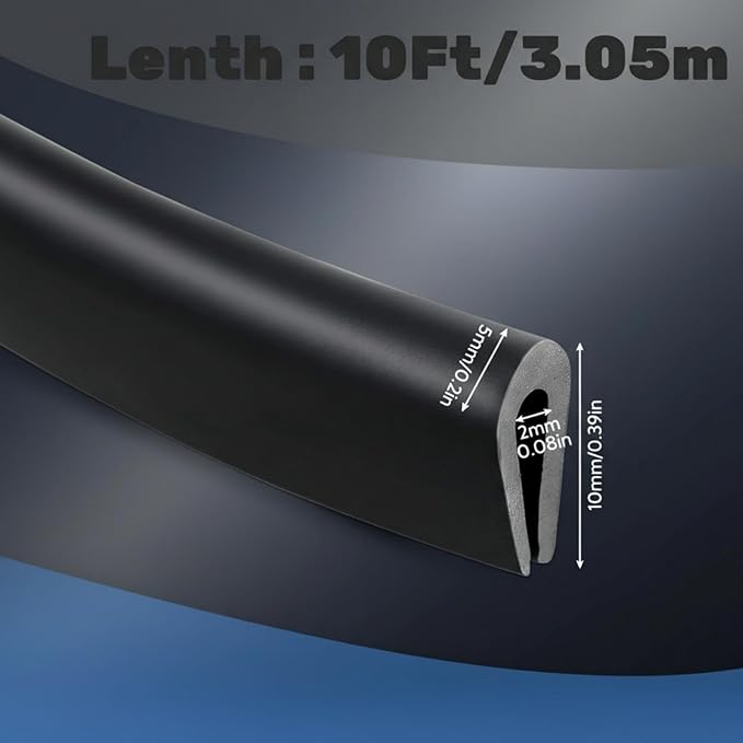 Rubber U Channel Edge Trim, Door Seal Strip, Fits Edge up to 1/16 Inch (1. 6mm) U Shape Weather Stripping(10 Feet,Black)