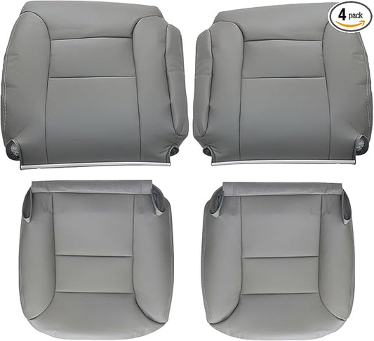 NLQR Driver and Passenger Side Bottom & Back Seat Covers Replacement Leather Gray Compatible with Chevy Silverado Tahoe Suburban GMC Sierra Yukon 1995 1996 1997 1998 1999