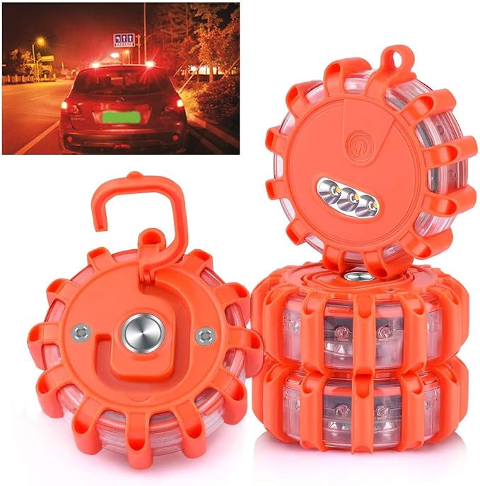 4Pack LED Road Safety Flare Roadside Warning Flashing Lights Emergency Disc Beacon for Car Marine Boat