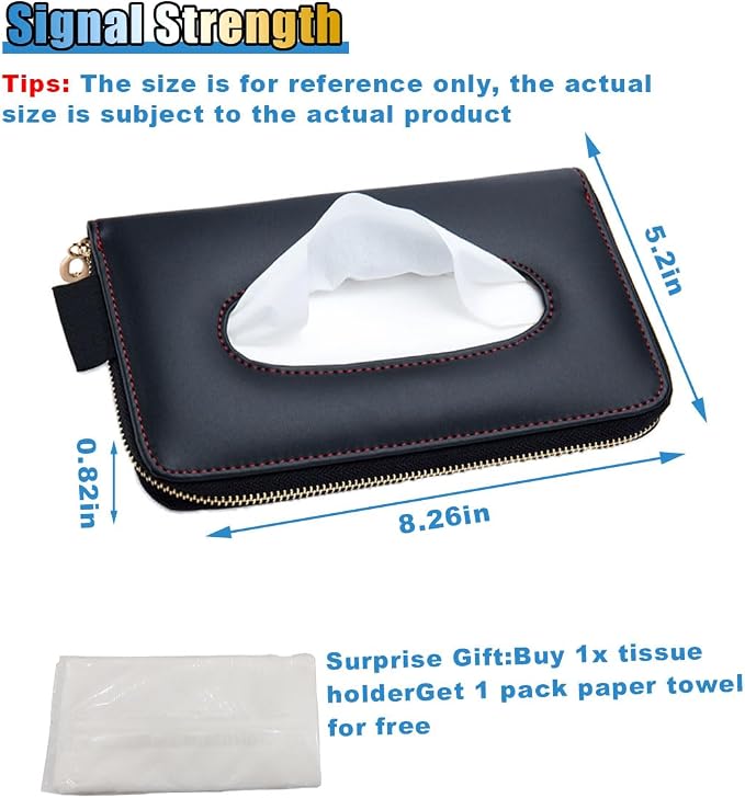 Car Tissue Holder, Sun Visor Box, Backseat Paper Carton, Leather Napkin Case, Universal Hanging Towel Clip for SUV, RV, Truck (Black)