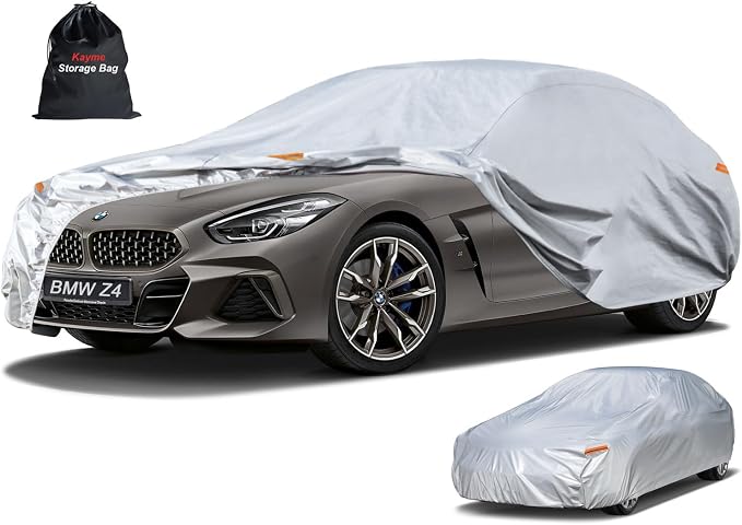 Kayme 6 Layers Car Cover Custom Fit for BMW Z4 E85 E86 E89 G29 Coupe/Roadster/Convertible (2002-2025) Waterproof All Weather for Automobiles, Outdoor Full Cover Rain Sun UV Protection.Silver