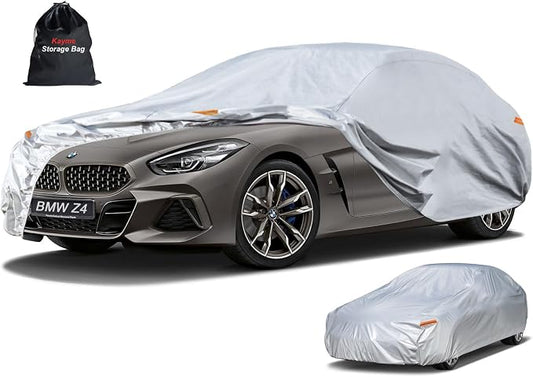 Kayme 6 Layers Car Cover Custom Fit for BMW Z4 E85 E86 E89 G29 Coupe/Roadster/Convertible (2002-2025) Waterproof All Weather for Automobiles, Outdoor Full Cover Rain Sun UV Protection.Silver