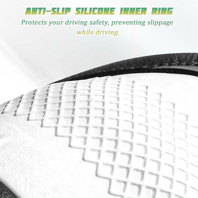 Car Steering Wheel Cover, Carbon Fiber Breathable Vehicle Steering Wheel Cover Wrap with Anti-Slip Lining, Automotive Interior Decorative Accessories, Universal for SUV RV Truck (Black)