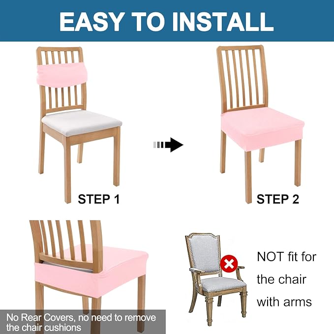 Smiry Waterproof Seat Covers for Dining Room Chairs Set of 2, Stretch Jacquard Removable Washable Chair Seat Slipcovers Protector, No Rear Covers, Blush Pink