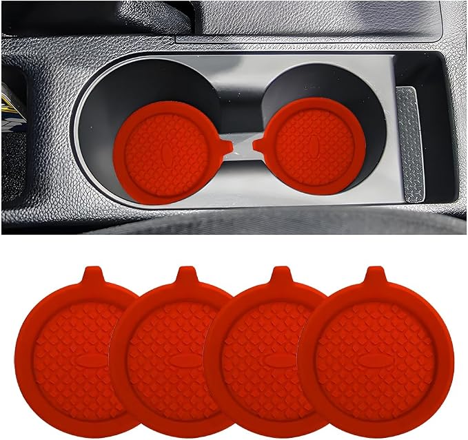 4PCS Car Cup Holder Coaster, Silicone Non-Slip Shockproof Vehicle Drink Cup Insert Mat, Dustproof Embedded Automotive Interior Water Bottle Pad, Universal for SUV Van Truck (Red)