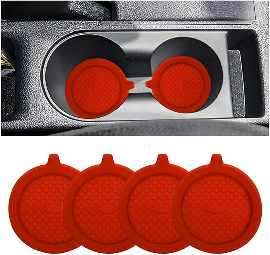 4PCS Car Cup Holder Coaster, Silicone Non-Slip Shockproof Vehicle Drink Cup Insert Mat, Dustproof Embedded Automotive Interior Water Bottle Pad, Universal for SUV Van Truck (Red)