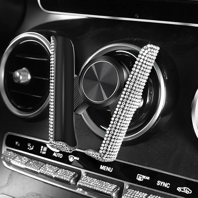 SUNCARACCL Bling Phone Holder for Car Vent, Diamond Cellphone Mount | 360 Degrees Adjustable Crystal Phone Stand With Rhinestone, Car Accessories for Women and Girls (White Dimond)