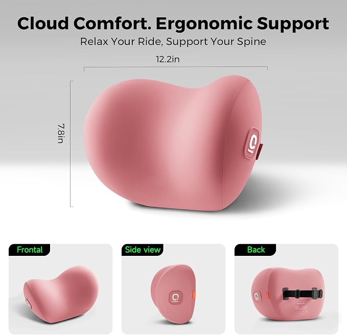 BEBAS Memory Foam Car Headrest Pillow - Breathable Neck Support Pillow for Driving, Universal Fit Cars/SUVs/Tesla/Toyota & Office Chair, Removable Cover (Pink, 4-Season)