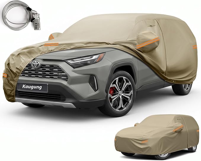 Kaugung Custom Fit Car Cover for Toyota RAV4 (2006-2026), Heavy Duty All Weather Waterproof Outdoor SUV Cover, Sun Rain Snow UV Protection with Driver Door Zipper, Mirror Pockets & Air Vents