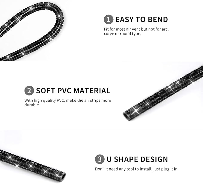 Rhinestone Car Vent Outlet Trim,10Pcs Bling Air Vent Decoration Strip Black | Luxury Bling Car Accessories for Women Girls, Shiny Crystal Rhinestone Strip, Decorate Auto Air Conditioner Vent Outlet