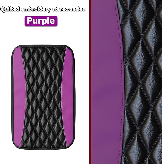 Moly Magnolia Car Center Console Cushion Pad, Universal Leather Waterproof Armrest Seat Box Cover Protector,Comfortable Car Decor Accessories Fit for Most Cars, Vehicles, SUVs (Purple)