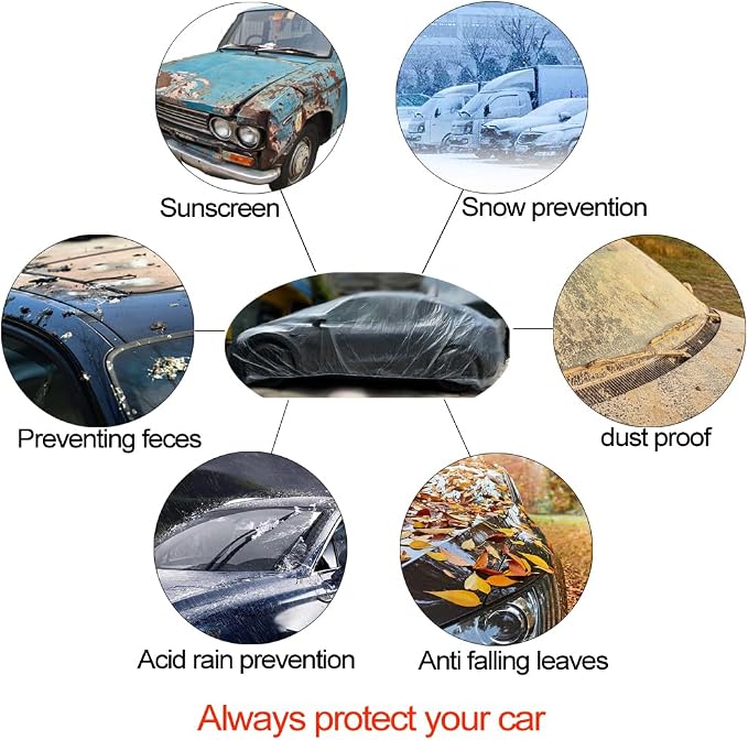 4 Packs Disposable Car Cover Clear Plastic Car Cover Universal Rain Dust Garage Cover with Elastic Band Medium (12.4 FT x 21.6 FT)