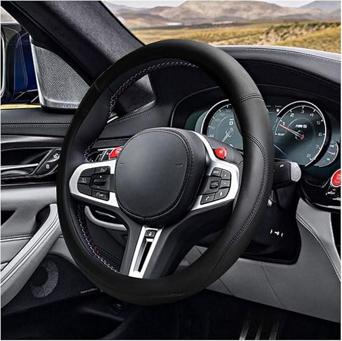 LAINLOY 15" Car Steering Wheel Cover, Microfiber Leather Cover, Black | Anti-Slip Breathable Steering Wheel Decoration, Universal Steering Wheel Accessories for Diverse Cars