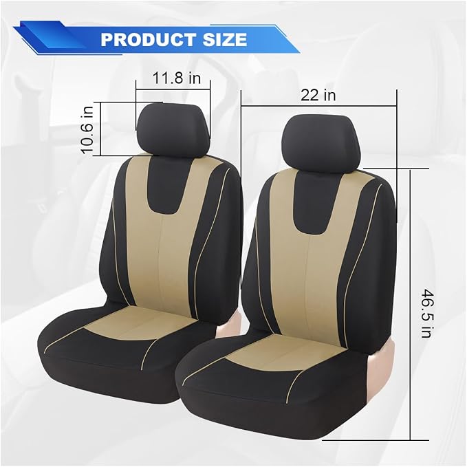 ZIMISI 4PCS Car Front Seat Covers, Comfort Breathable Vehicle Seat Protector Cover, Universal Automotive Interior Accessories for Car, SUV, Truck (Beige)