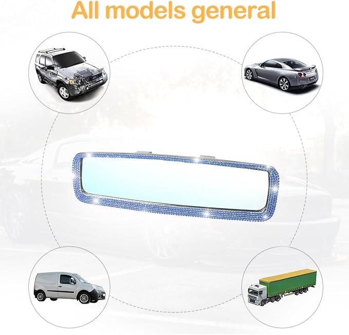 Osilly Bling Car Rearview Mirror, Decorations Rear View Mirror with Crystal Rhinestones & Diamonds, Car Interior Trim Accessories, Clip-on & HD Glass, Sparkly Gift for Mother Women Girls (Blue)