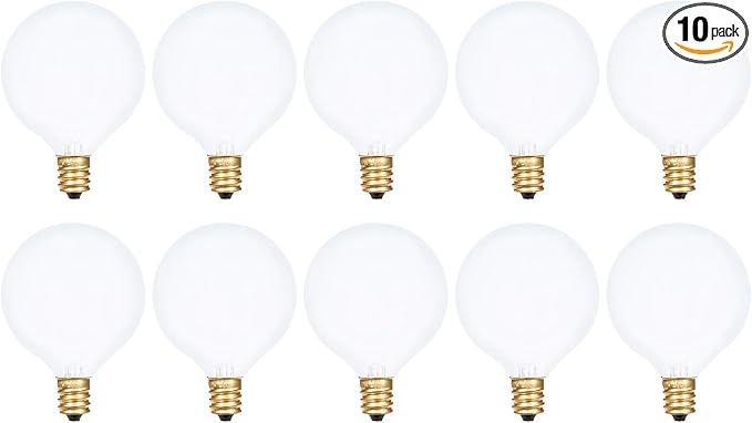 Simba Lighting Small Globe G16.5 25W E12 Frosted Glass 120V, 2700K, 10 Pack | Round Bulb, Candelabra Base, Chandelier, Ceiling Fan Light, Decorative Vanity Lights, Sconce, Aromatic Wax Warmer, Warm White