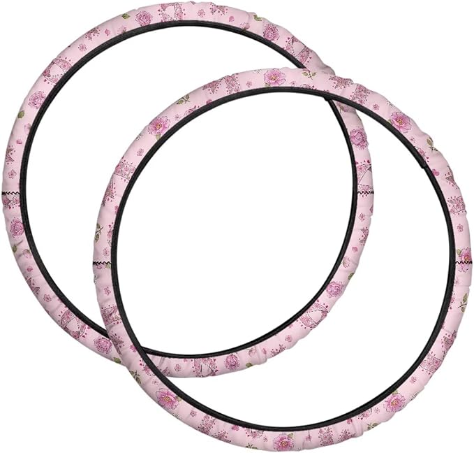 Wheelchair Wheel Covers Breast Cancer Awareness with Elastic Band | Floral Pink Ribbon, Wear-Resistant Wheelchair Tire Cover Protectors to Protect Floors Carpets(Fits 24 Inches Wheels)