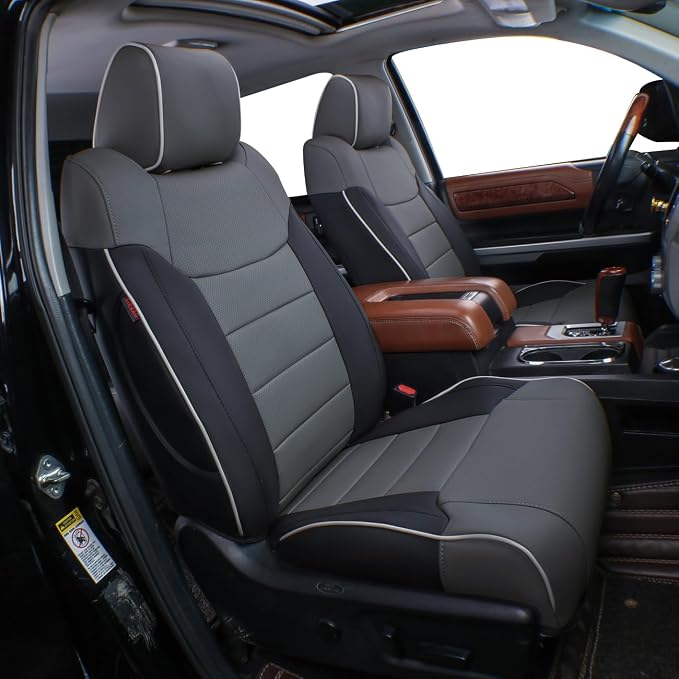 EKR Custom Fit Tacoma Rear Car Seat Covers for Toyota Tacoma 2016 2017 2018 2019 2020 2021 2022 2023 Access Cab - Second Row Only,Faux Leather(Black/Gray)