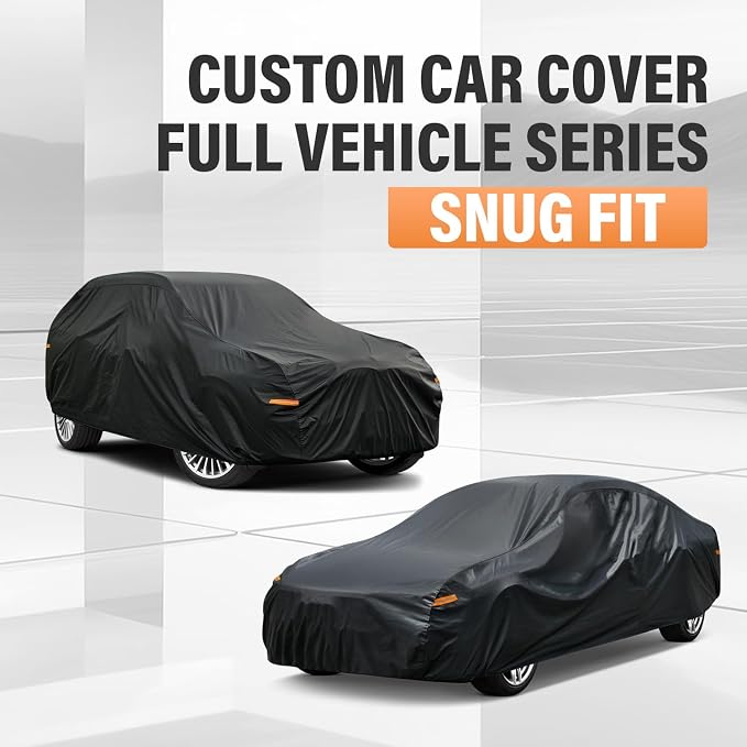 Kayme 10 Layers Large Car Cover Waterproof All Weather [See Vehicle Size Chart for Accurate Fit] Heavy Duty Full Exterior Cover for Automobiles Sun Rain Snow UV Protection. Size C7 (See Size Chart)
