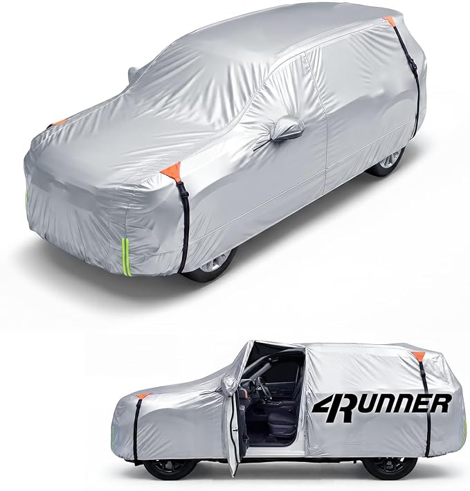 Wigoo Toyota 4Runner Car Cover Accessories 2002-2026, Custom Fit Waterproof All Weather Outdoor Indoor Full SUV Cover, Windproof Sun UV Rain Snow Dust Protection, Door Zipper, Reflective Strips