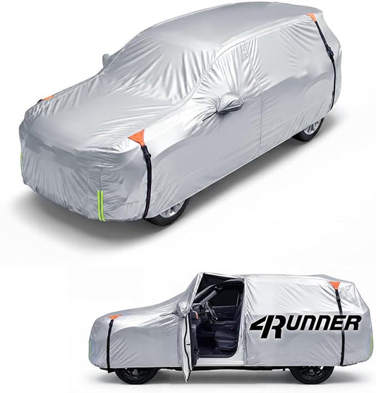 Wigoo Toyota 4Runner Car Cover Accessories 2002-2026, Custom Fit Waterproof All Weather Outdoor Indoor Full SUV Cover, Windproof Sun UV Rain Snow Dust Protection, Door Zipper, Reflective Strips