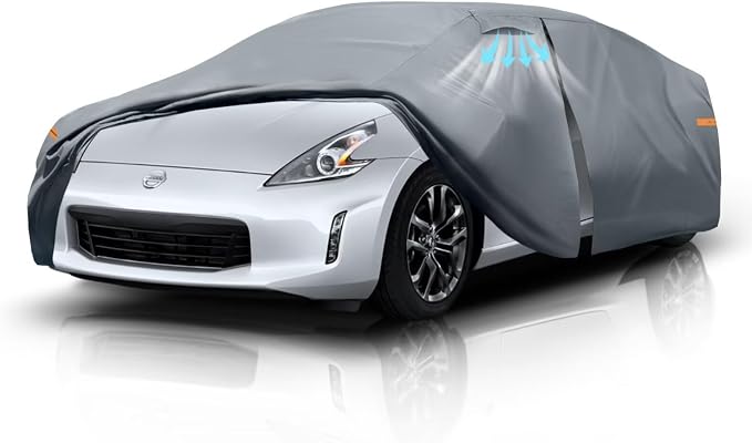 Waterproof Nissan 370Z/350Z(2003-2020) Car Cover with Breathable Vents, [Upgrade] Premium Covers with Cotton Liner and Zipper Door, Sun Rain Snow Dust Uv Protection.(Gift with Towel)