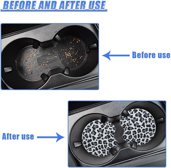 2PCS Leopard Print Car Cup Holder Coasters, 2.77'' Non-Slip & Shockproof Automotive Interior Drink Cup Mat, Universal Vehicle Insert Coaster Decoration Accessories for Women Girl (No.1)