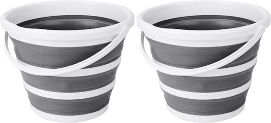 Eurow Indoor and Outdoor Collapsible Bucket with Handle, 10 Liters, 2.6 Gallons, Gray and White (Pack of 2)