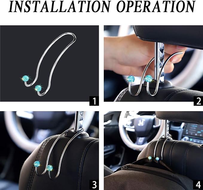 SAVORI Auto Hooks Bling Car Hangers Organizer Seat Headrest Hooks Strong and Durable Backseat Hanger Storage Universal for SUV Truck Vehicle 2 Pack (Sky Blue)