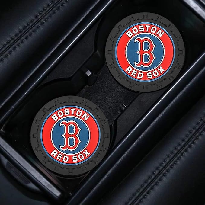 Baseball Fans Car Cup Holder Coasters for Boston Red Sox Fans, 2 Pack Red Sox Silicone Non-Slip Cup Mats, 2.75" Car Cup Holder Inserts for Auto Interior