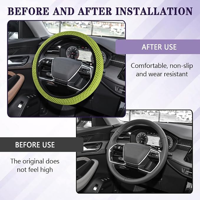 Elastic Stretch Steering Wheel Cover, Steering Wheel Cover, 15" Breathable Auto Steering Wheel Protector, Universal Car Accessories Comfortable Non-Slip Vehicle Steering Wheel Covers for Women Men