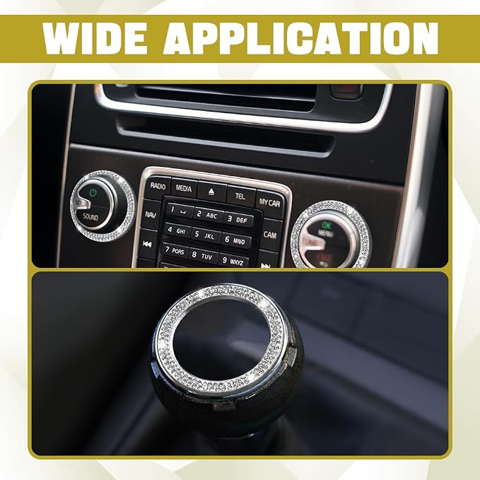 Bling Car Crystal Rhinestone Ring Emblem Sticker, Push to Start Button Cover/Sticker, Key Ignition Starter & Knob Ring, Car Interior Decoration Bling Car Accessories for Women